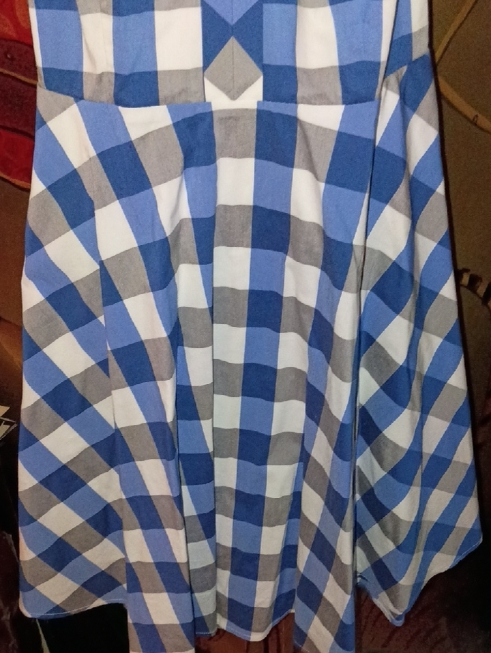 Guess Blue and White Gingham Halter Fit-and-Flare Dress - Picture 4 of 8
